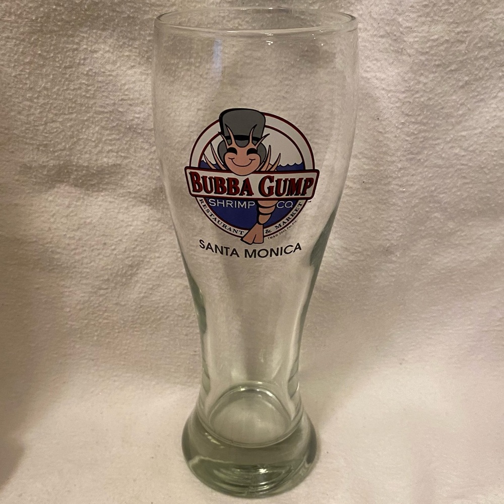 Bubba Gump pilsner tall clear beer glass Shrimp Co. Santa Monica, California